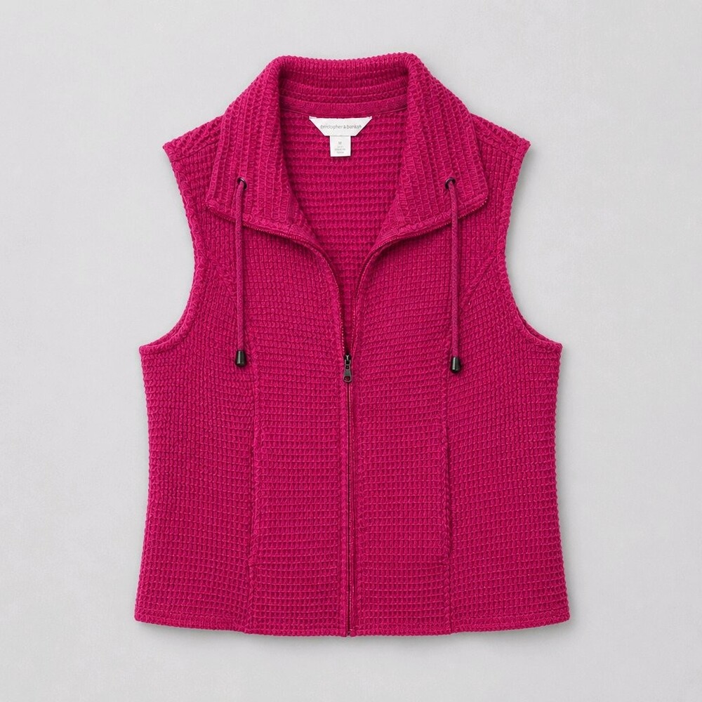 christopher & banks small pink textured knit sleeveless zip-up vest